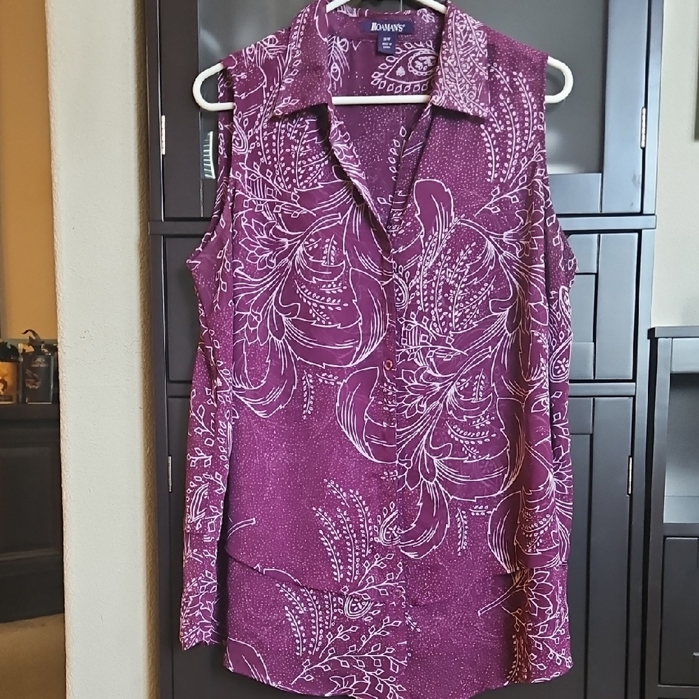 Roaman's Plum Floral Button Down Shirt